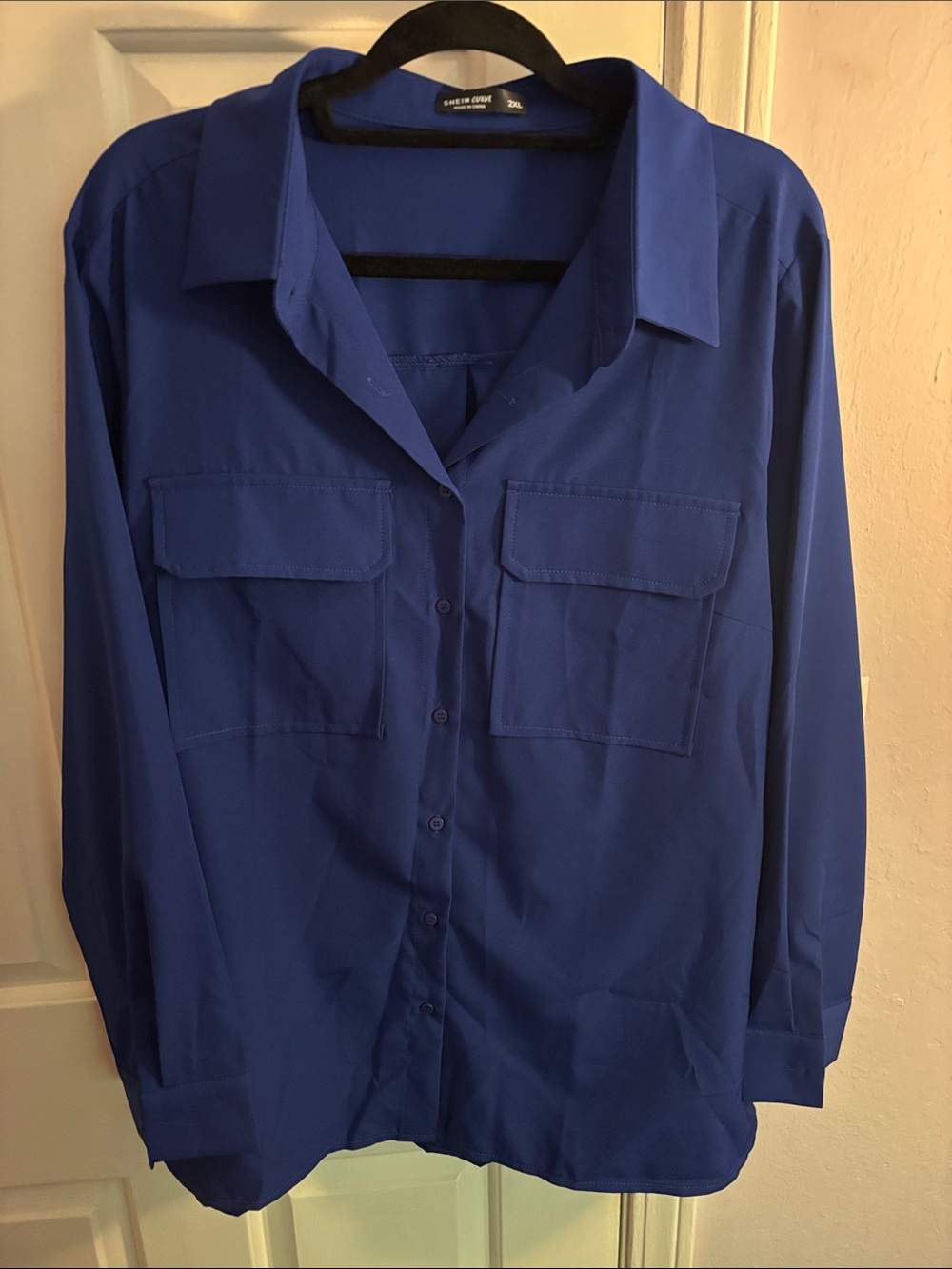 SHEIN Cobalt Blue Long Sleeve Button-Down Shirt